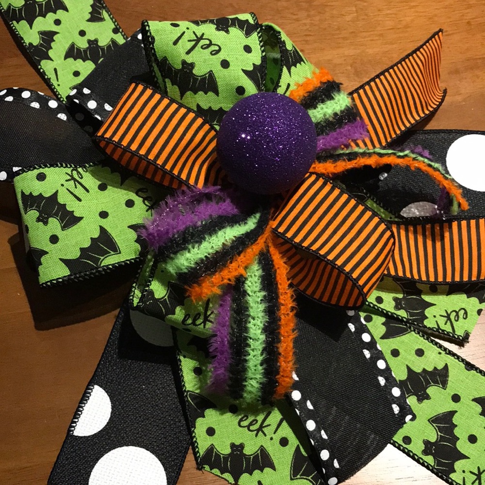 Frankenstein Bow, Wreath, DIY WREATH BOW, Halloween 1 Bow Multi Colored Bow NEW